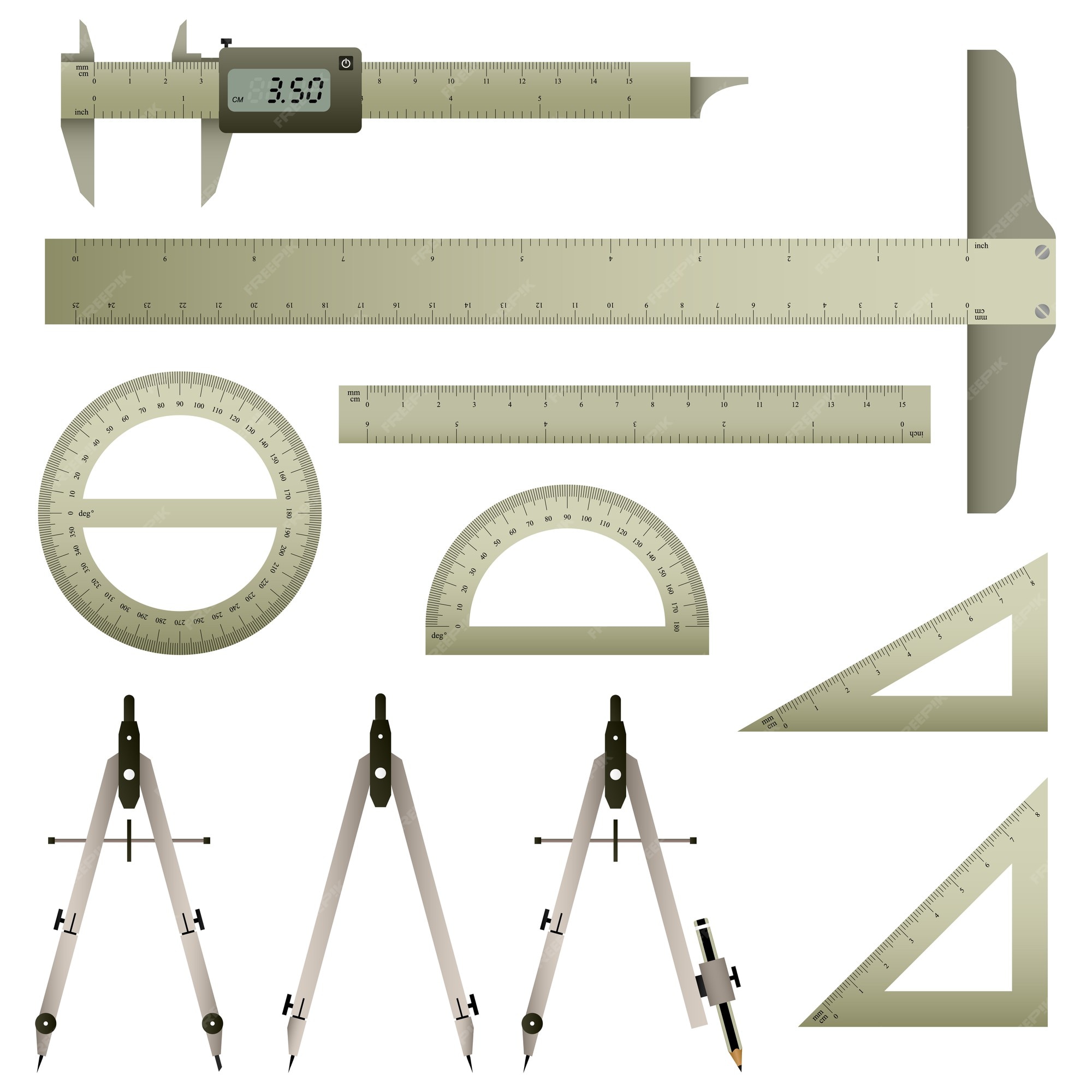 Premium Vector Mathematics measurement instrument. a set of