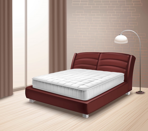 Mattress bed in home interior Free Vector