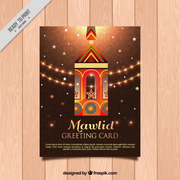 Mawlid card with lantern in flat design Free Vector