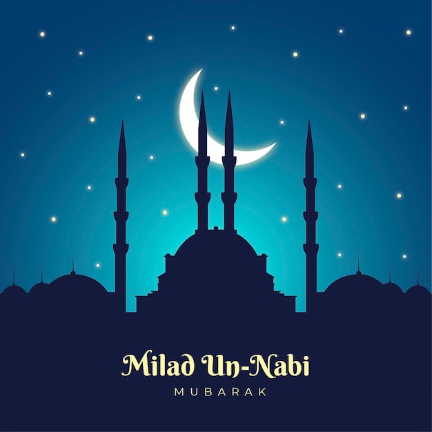 Free Vector | Mawlid milad-un-nabi greeting background with mosque and moon