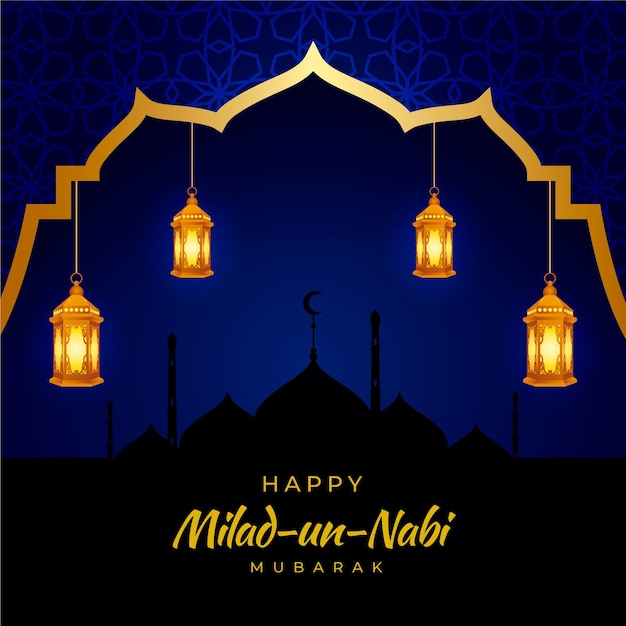 Free Vector | Mawlid Milad-un-nabi Greeting With Lanterns