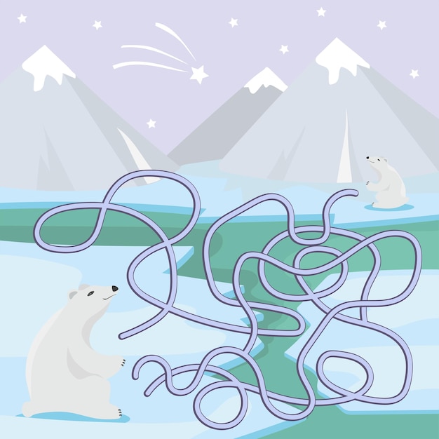 Premium Vector | Maze game for children with polar bears - vector image