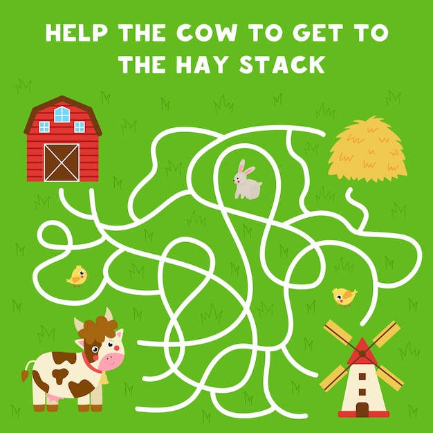 Premium Vector | Maze game for kids. help cute cow to get to the ...