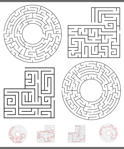 Maze leisure game graphics set with lines Premium Vector