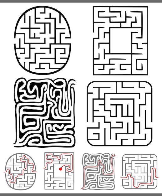 Premium Vector | Mazes or labyrinths diagrams set