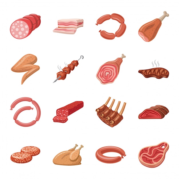 Meat Cartoon Icon Set Meat Food Premium Vector 0973
