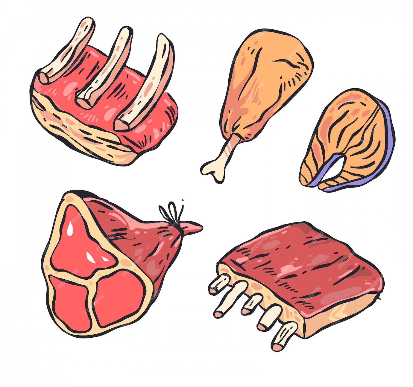 Premium Vector | Meat doodle illutration set