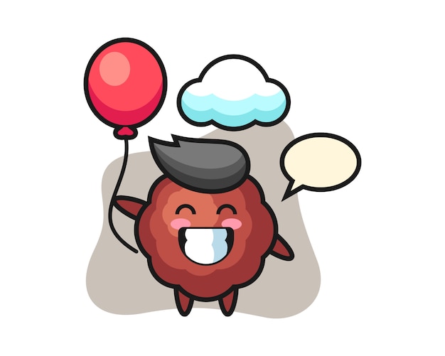 Premium Vector | Meatball cartoon is playing balloon