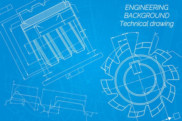 Premium Vector | Mechanical Engineering Drawings On Blue