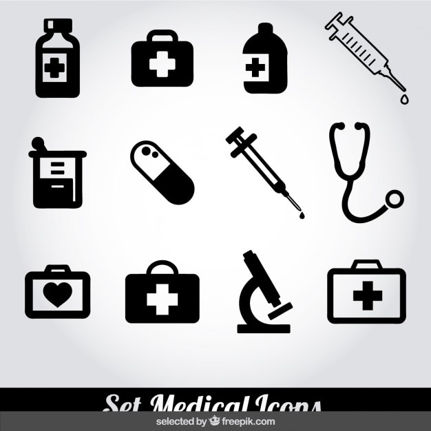 Medical black and white icons collection
