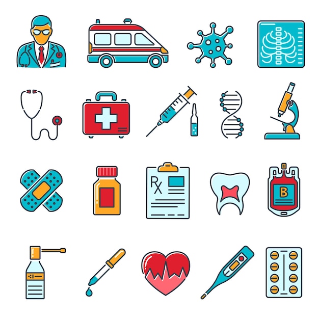 Premium Vector | Medical and healthcare colored line icons set like ...