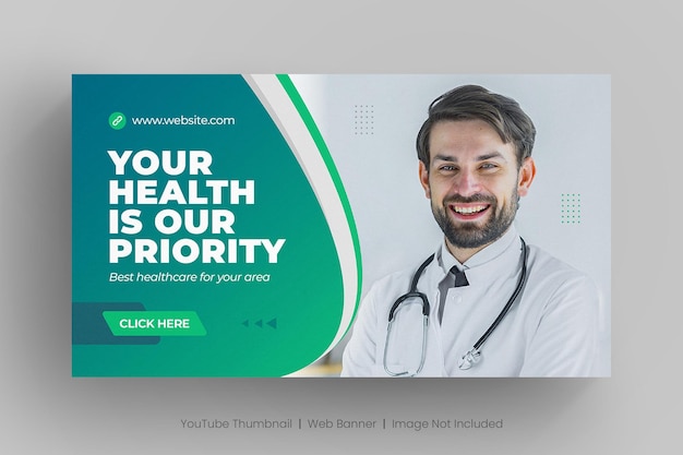 Medical healthcare youtube thumbnail and web banner Premium Vector