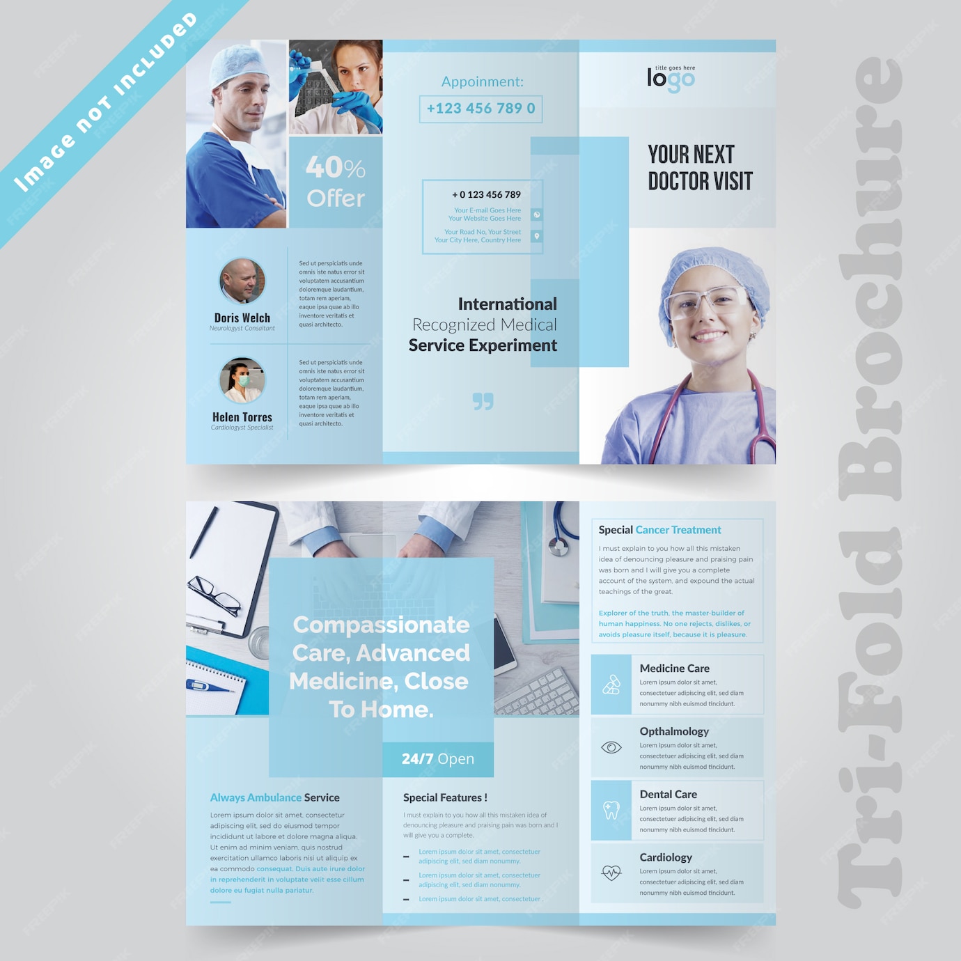 Premium Vector | Medical minimal trifold brochure design for hospital