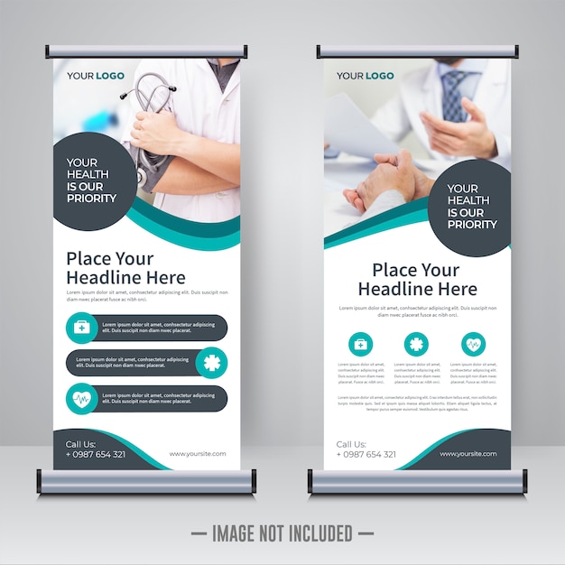 Medical rollup or x banner design template | Premium Vector