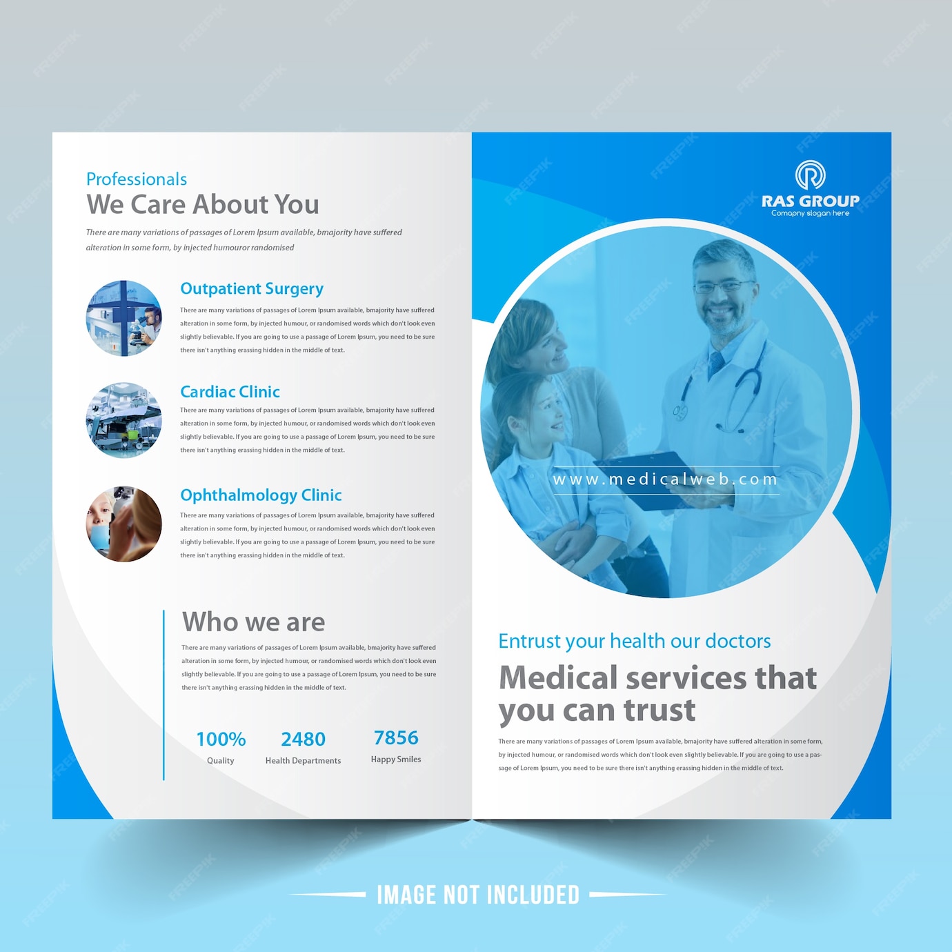 Premium Vector | Medical service bifold brochure template