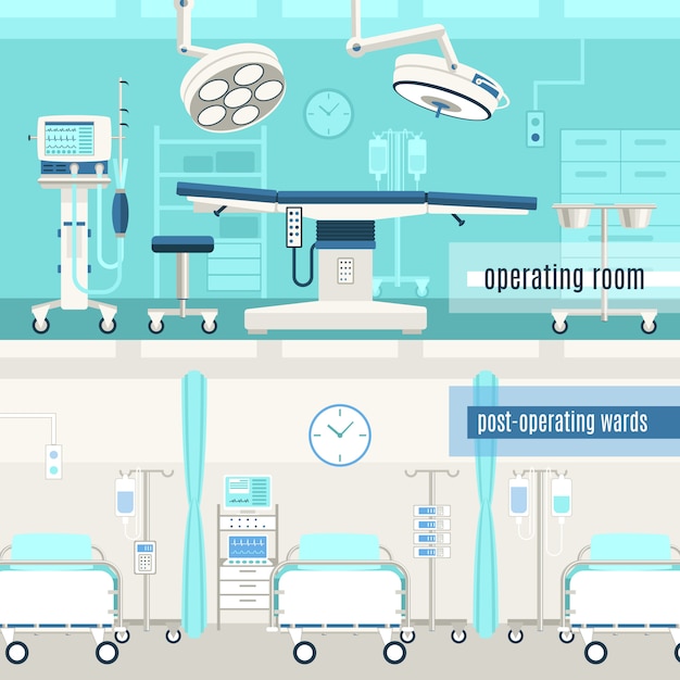 Medical surgery operation 2 banners set