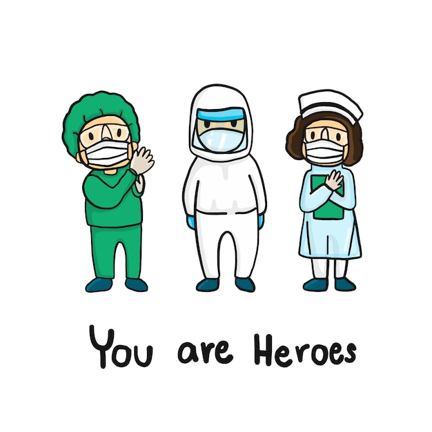 Premium Vector | Medical team in hand drawing styles ...