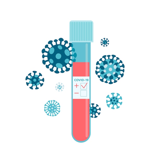 Медицинская пробирка, содержащая кровь с положительным результатом на новый  коронавирус 2019-нков в крови. плоский рисунок на белом фоне | Премиум  векторы