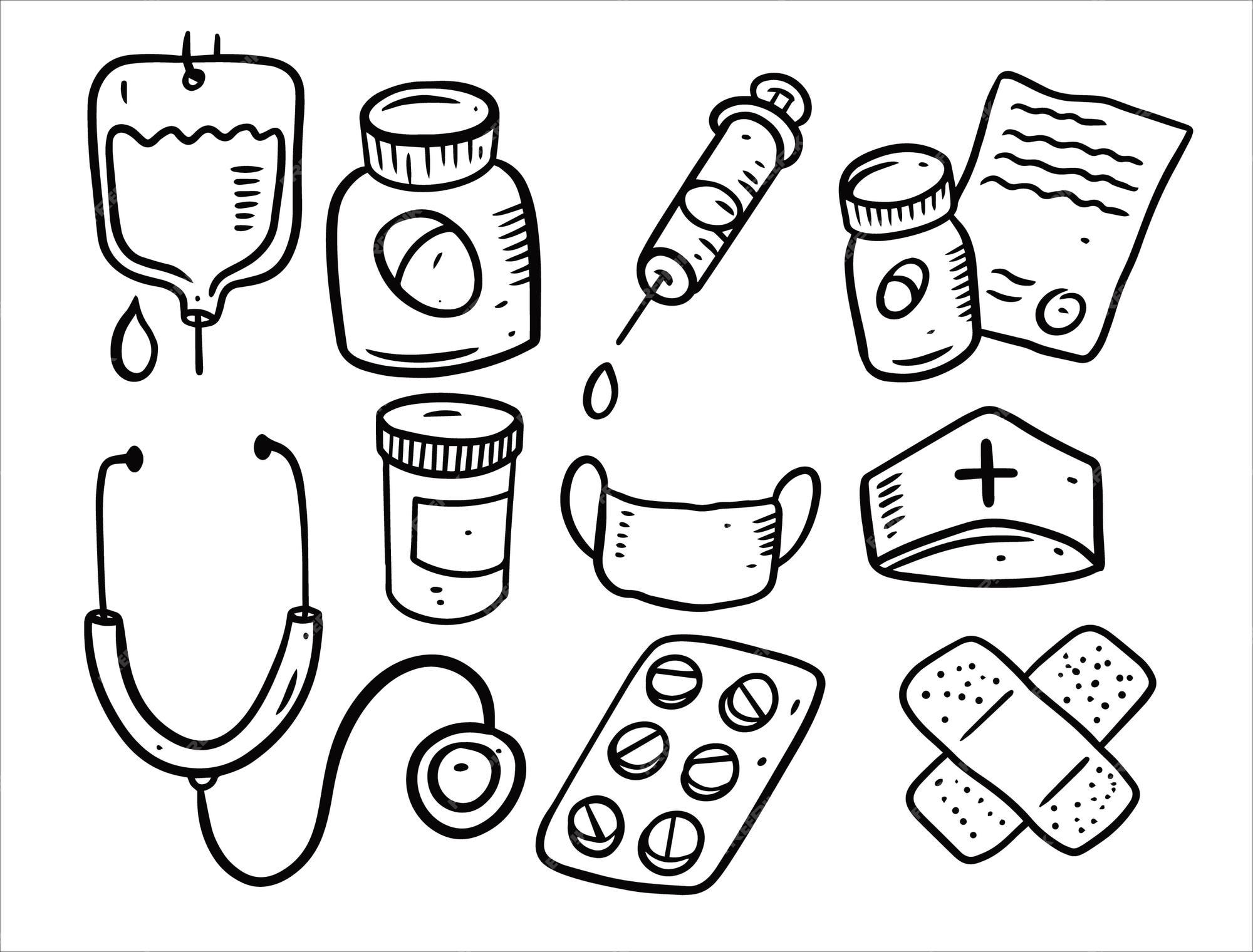 Premium Vector | Medicine doodle elements set isolated on white