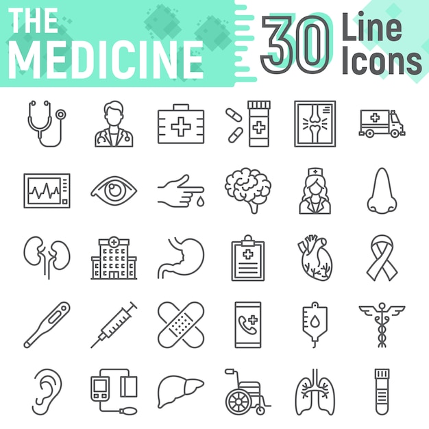 Medicine line icon set, hospital symbols collection Premium Vector