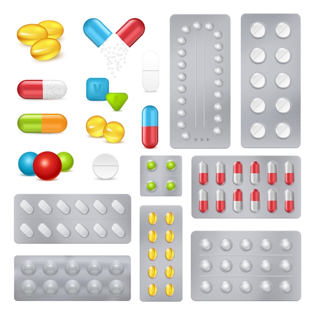 Free Vector | Medicine pills capsules realistic images set