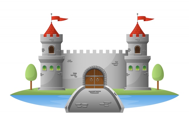 白い背景の上の中世の城図 プレミアムベクター