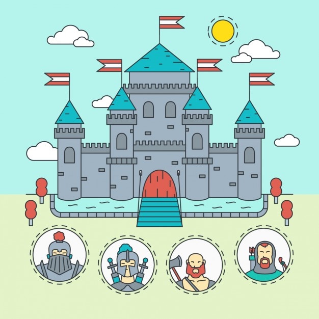 Medieval castle with warriors