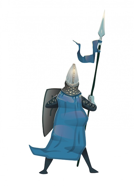 盾と槍 背面図と鎧を着た中世の騎士 イラスト プレミアムベクター