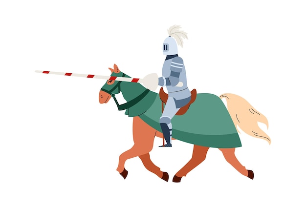分離された馬フラットベクトルイラストに乗って槍を持つ中世の騎士 プレミアムベクター