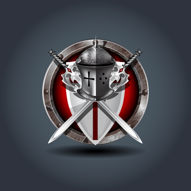 中世の戦士盾と剣の騎士団 プレミアムベクター
