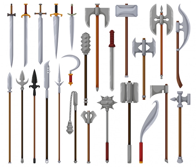 Premium Vector | Medieval weapon isolated cartoon set icon. cartoon set ...