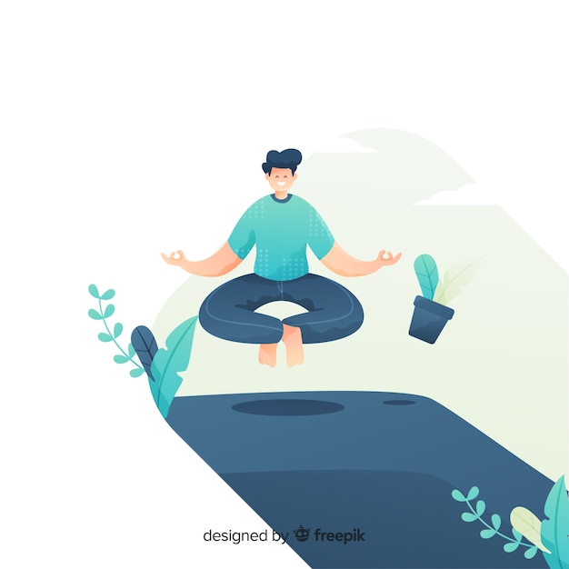 Free Vector | Meditation Concept With Man And Objects Levitating