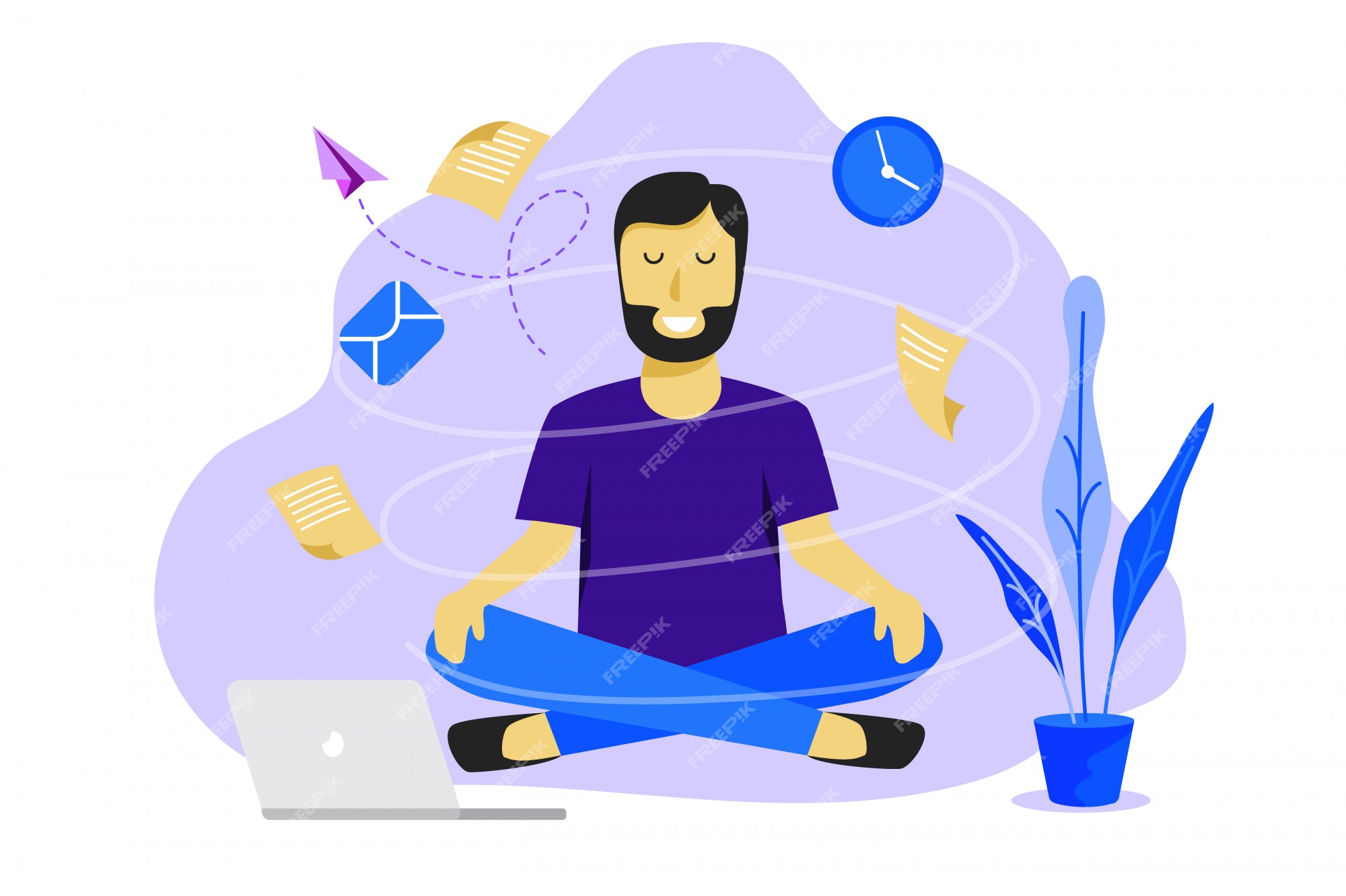 Premium Vector | Meditation man at work. business working design concept