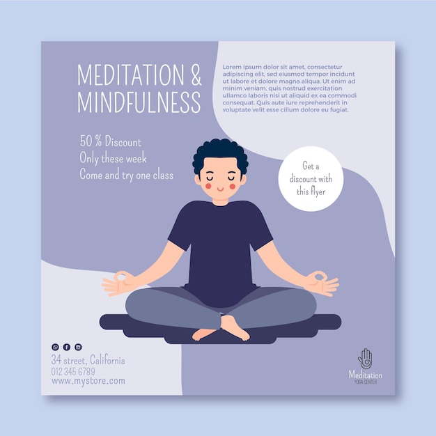 Premium Vector | Meditation and mindfulness square flyer