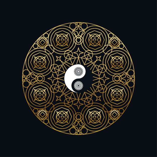 Download Meditation with yin yang sign in mandala | Premium Vector