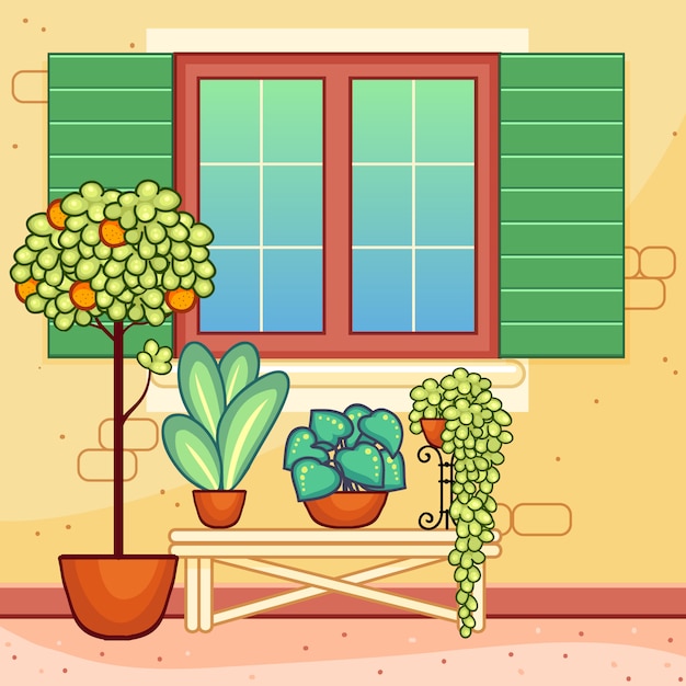 Premium Vector | Mediterranean Style Window With Plants