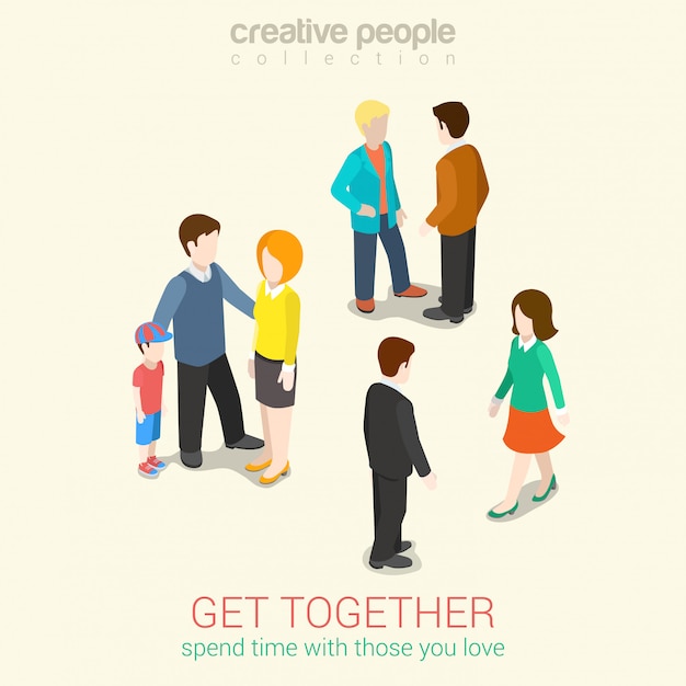 Free Vector Meet People You Love And Spend Leisure Time Couple Family And Friends Isometric Illustrations