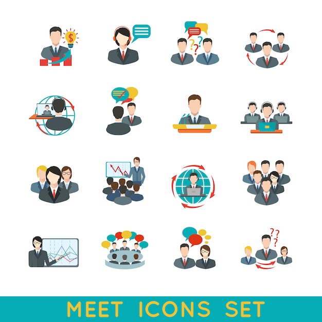 Premium Vector | Meeting avatar and icon set flat