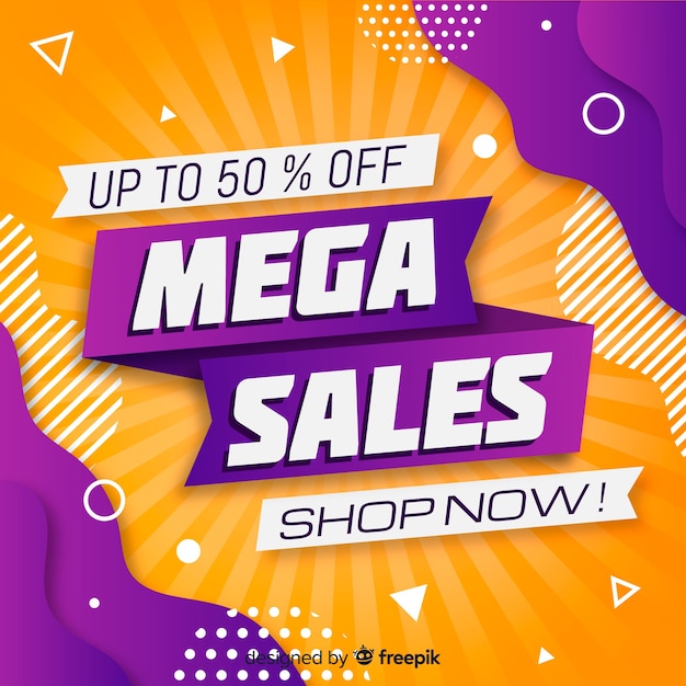 Mega Sales Background With Abstract Shapes Free Vector