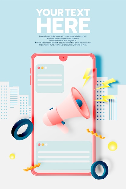 Megaphone and mobile phone for sale banner Premium Vector