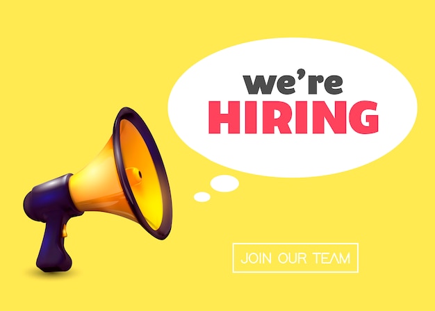 Premium Vector | Megaphone with we're hiring speech.