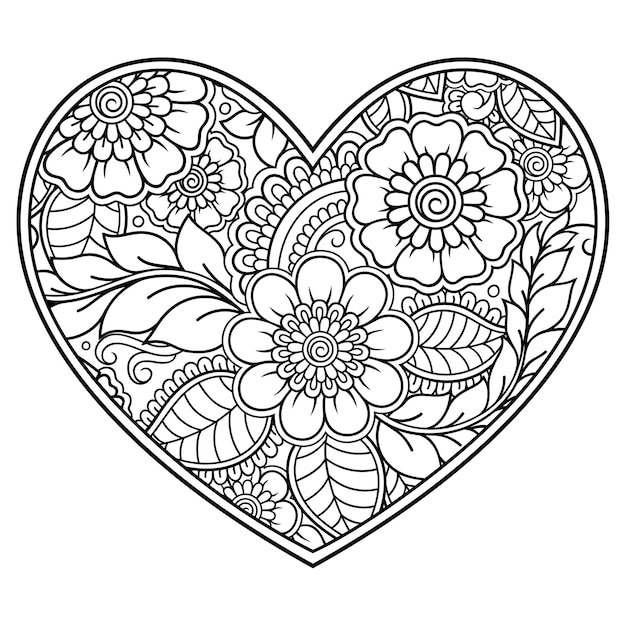 Premium Vector | Mehndi flower pattern in form of heart for henna ...