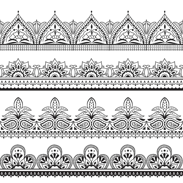 一時的な刺青インドデザイン ヘナ東洋のシームレスな境界線 プレミアムベクター