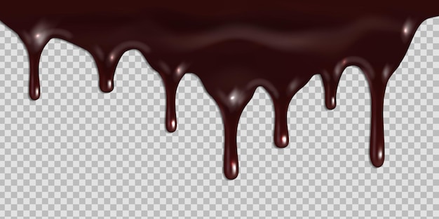 透明な背景に分離された溶けたダークチョコレートの滴り プレミアムベクター