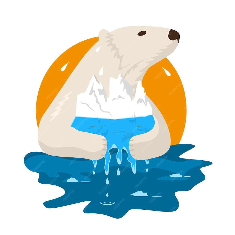 Premium Vector | Melting arctic glaciers. the polar bear holds his ...