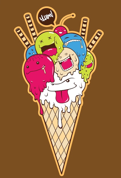 Premium Vector | Melting ice cream monster