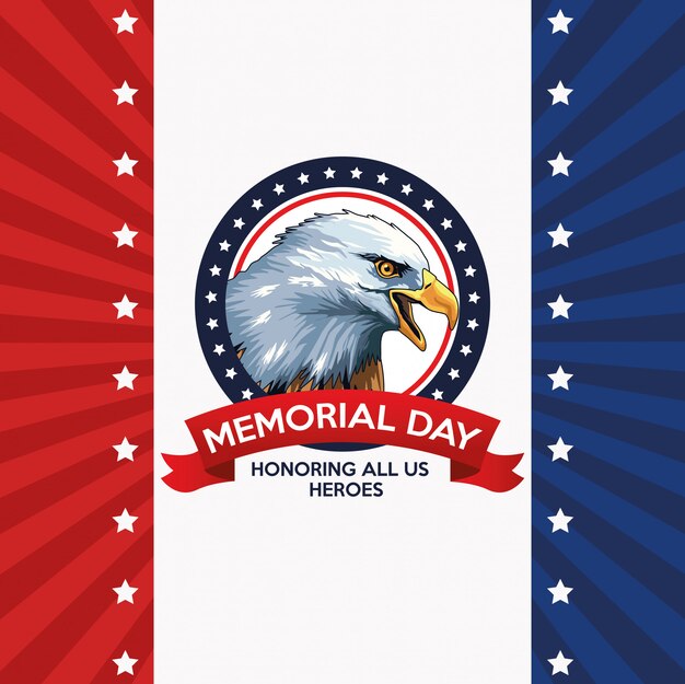 Memorial day celebration poster with eagle Premium Vector