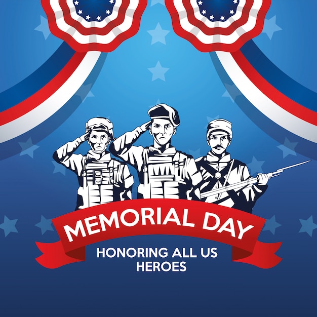 Premium Vector | Memorial day celebration poster with troop of heroes