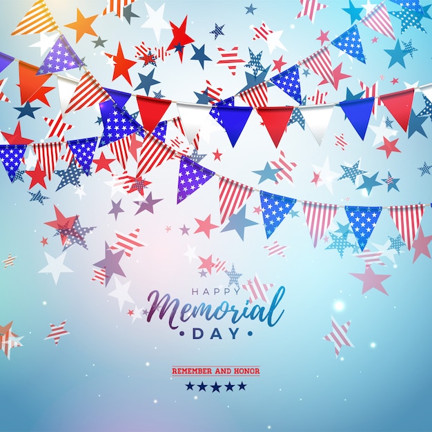 アメリカのデザインテンプレートの記念日 アメリカ色のパーティーフラグと光沢のある青色の背景に流れ星 バナーやグリーティングカードの国民の愛国的な お祝いイラスト 無料のベクター
