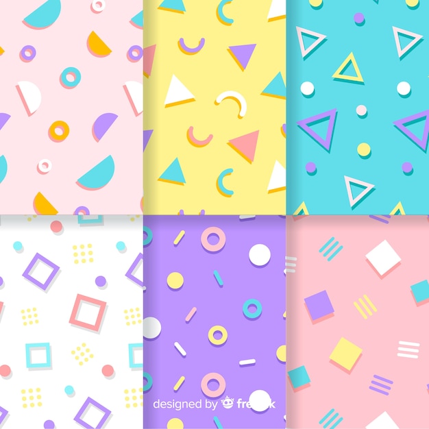 Memphis pattern collection with colorful backgrounds Free Vector